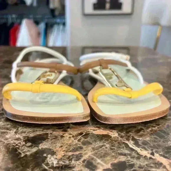 Fendi O'Lock Leather Colorblock Sandals Size 37.5 - Picture 8 of 13